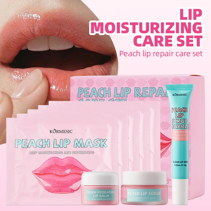Peach Lip Care Set, Peach Lip Mask,Lip Scrub Bubble, Hyrating Lip Balm, Lips Skin Care Nourishing Hydrating Mother's Day gift