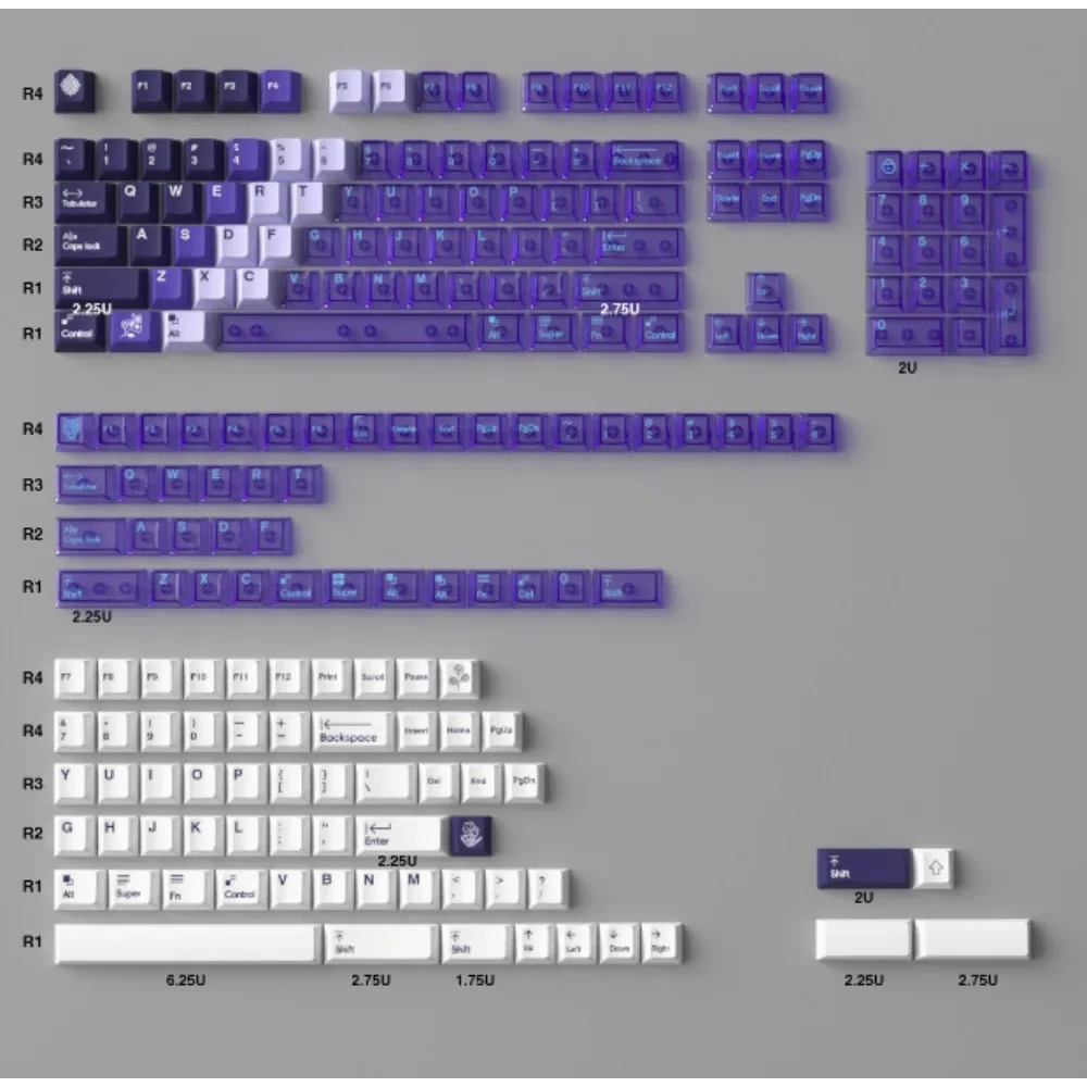 207pcs Key Cap Lilac Gradual Transparent PBT+PC Sublimation Pad Printing Thermal Cherry-Profile for Hot Swap Mechanical Keyboard