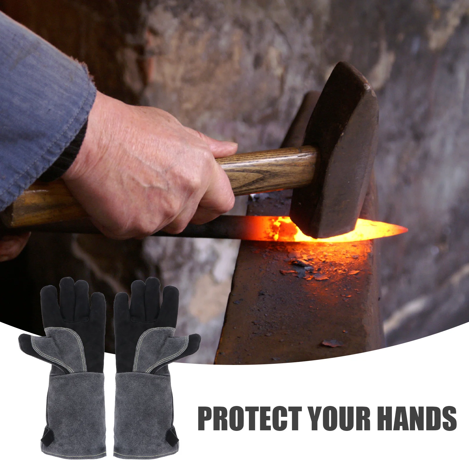 

1Pairs Heat-Resistant Fireproof Gloves Extended Cuff for Wrist Forearm Protection Industrial Protective Glove Gear