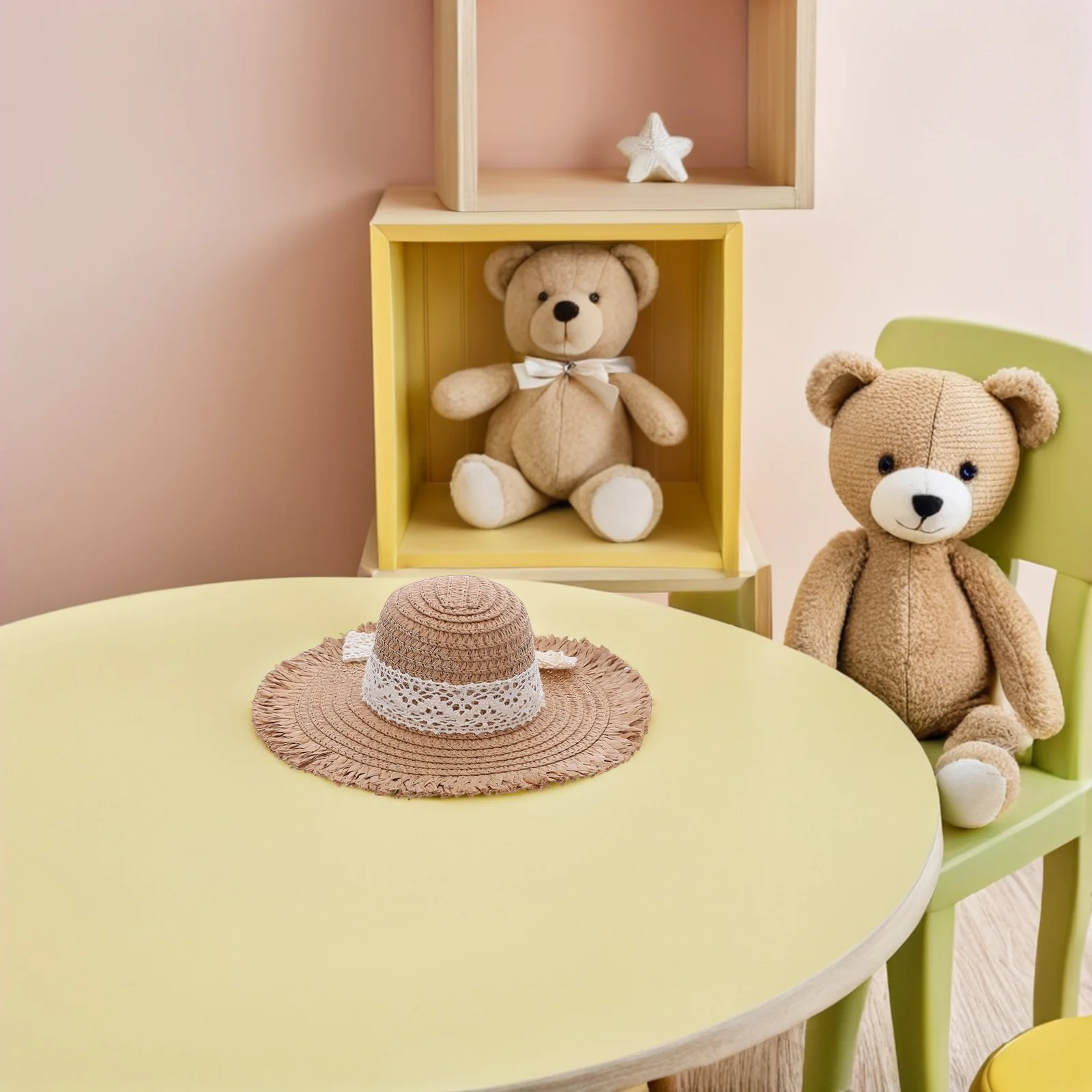 Mini berretto di paglia intrecciata lavorazione intricata leggera per la decorazione della festa della casa delle bambole Accessorio artigianale a tema estivo