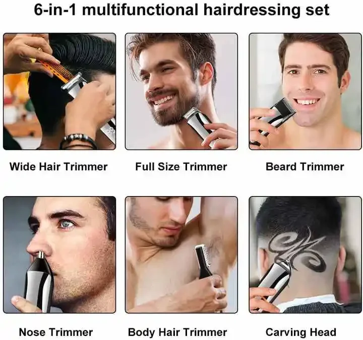 2023 new Professional Waterproof Hair Clipper for Men Rechargeable Cordless electric razor 6 in 1 Hair Beard Trimmer