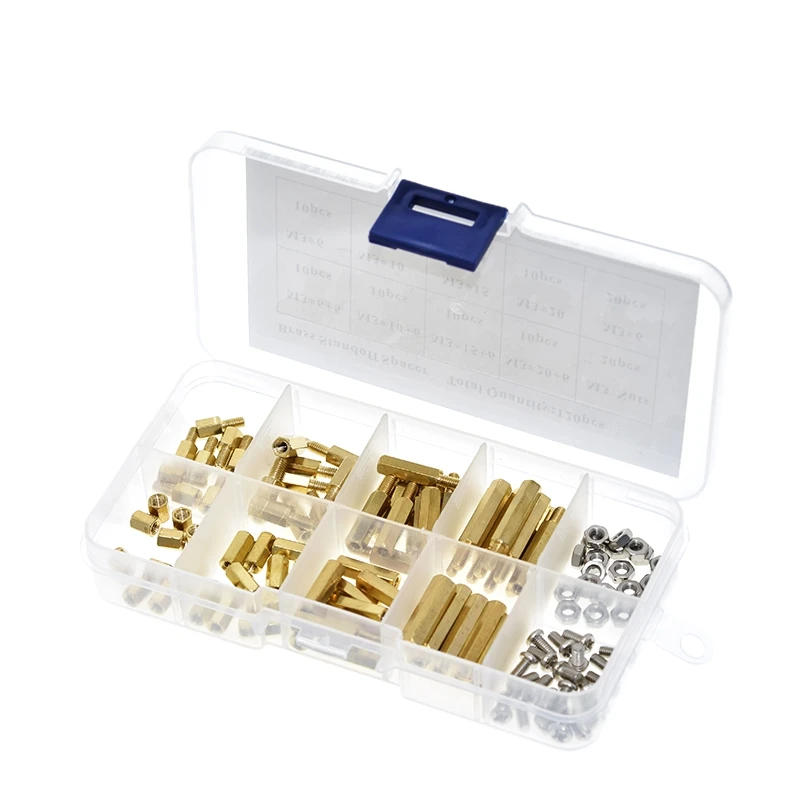 120pcs M3 Brass Copper Female Male Spacing Screws Nuts Pillars Knurled Standoff Spacer PCB Motherboard Assortment Kit