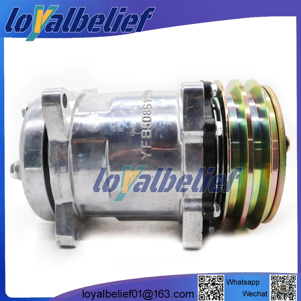 Air Conditioner Compressor Sanden 5H14 Sanden 508 SD508 Tractor Excavator Heavy Duty Truck 12V / 24V 2 Groove V Blet Pulley
