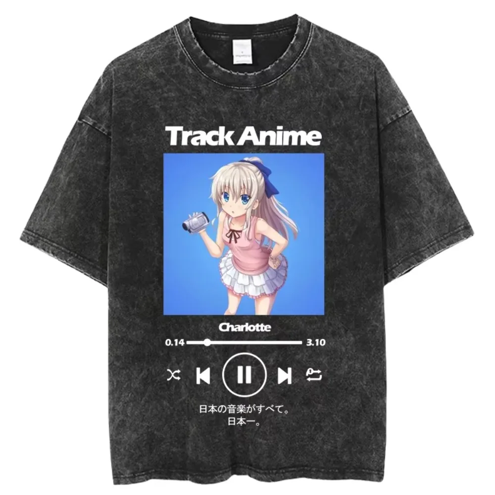 

T-shirts Men Cotton Graphic Tees Harajuku Unisex T-Shirt Hot Japanese Anime T Shirt Charlotte Summer printing Washed