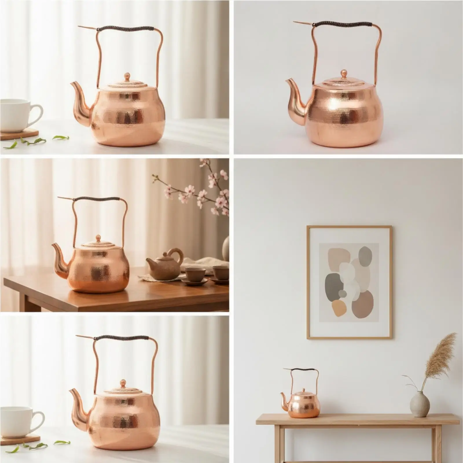 Hammered Kettle Traditional Copper Kettle Rustic Stovetop Tea Pot for Home Cooks, Kitchen