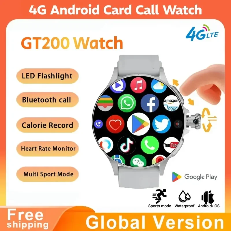 

GT200 Смарт-часы 1,95 дюйма Amoled750*750 HD с разрешением, телескопическая поворотная камера, сенсорный энкодер, Android 10,0, умные часы
