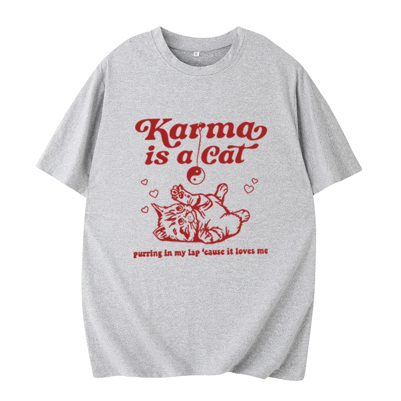 Karma Is a Cat 셔츠, 테일러 뮤직 셔츠, 주변 음악 투어 2023-2024 스위프트 O-넥 반팔 셔츠, 여름