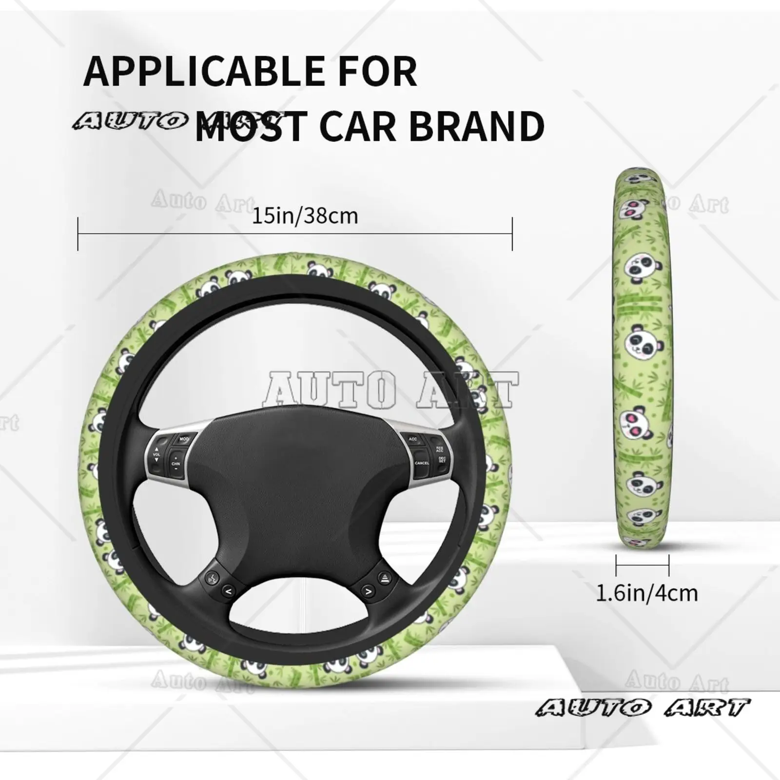 Cute Baby Panda Lovely Bear Animals Steering Wheel Cover for Women Anti Slip Auto Car Wrap Cover Accessories for Girl