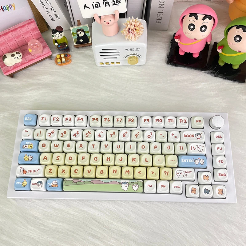 Teclado Mecánico Kawaii de Dibujos Animados Chiikawa, Lindo Teclado para Juegos de Anime con Teclas Personalizadas y Perilla de Volumen, Teclado con Cable