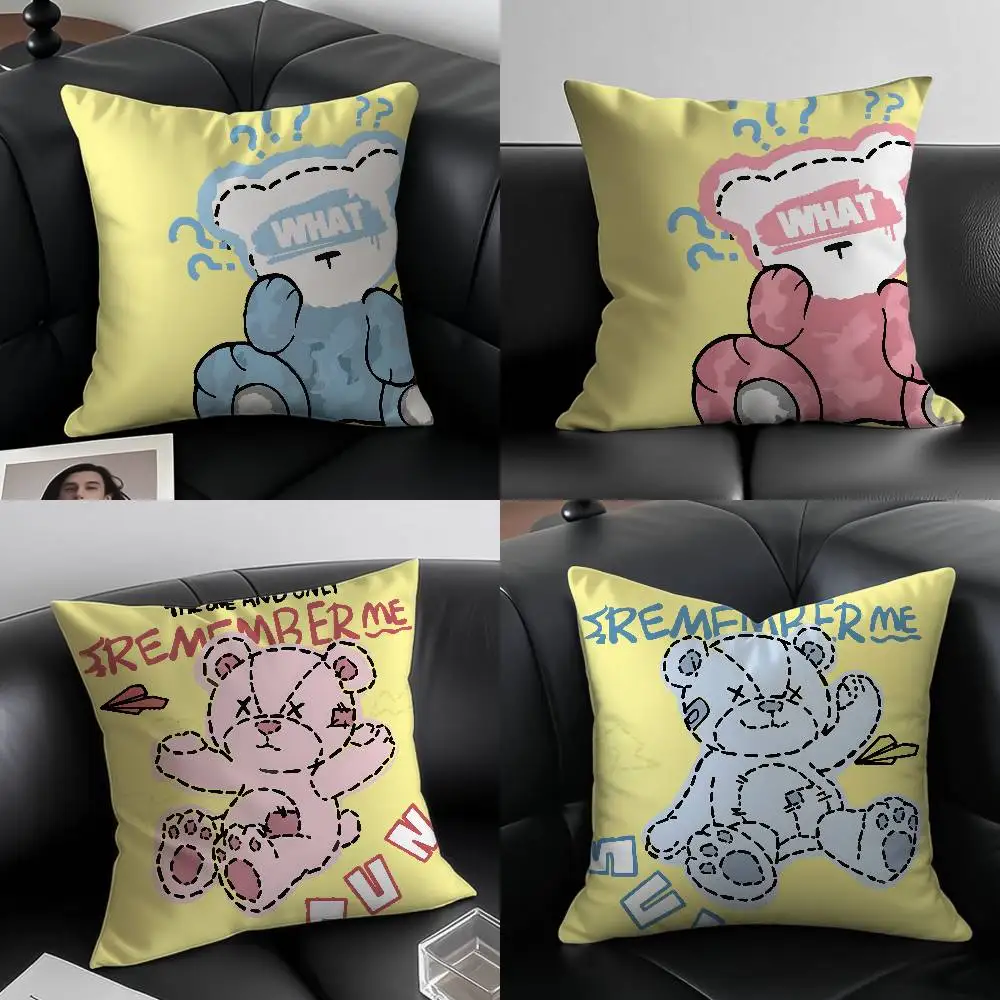 

Simple Hand-painted Mutton Bear Cute Pillow Case Anti-dustmite Pillowcase Invisible zipper silky short plush Sofa cushion cover