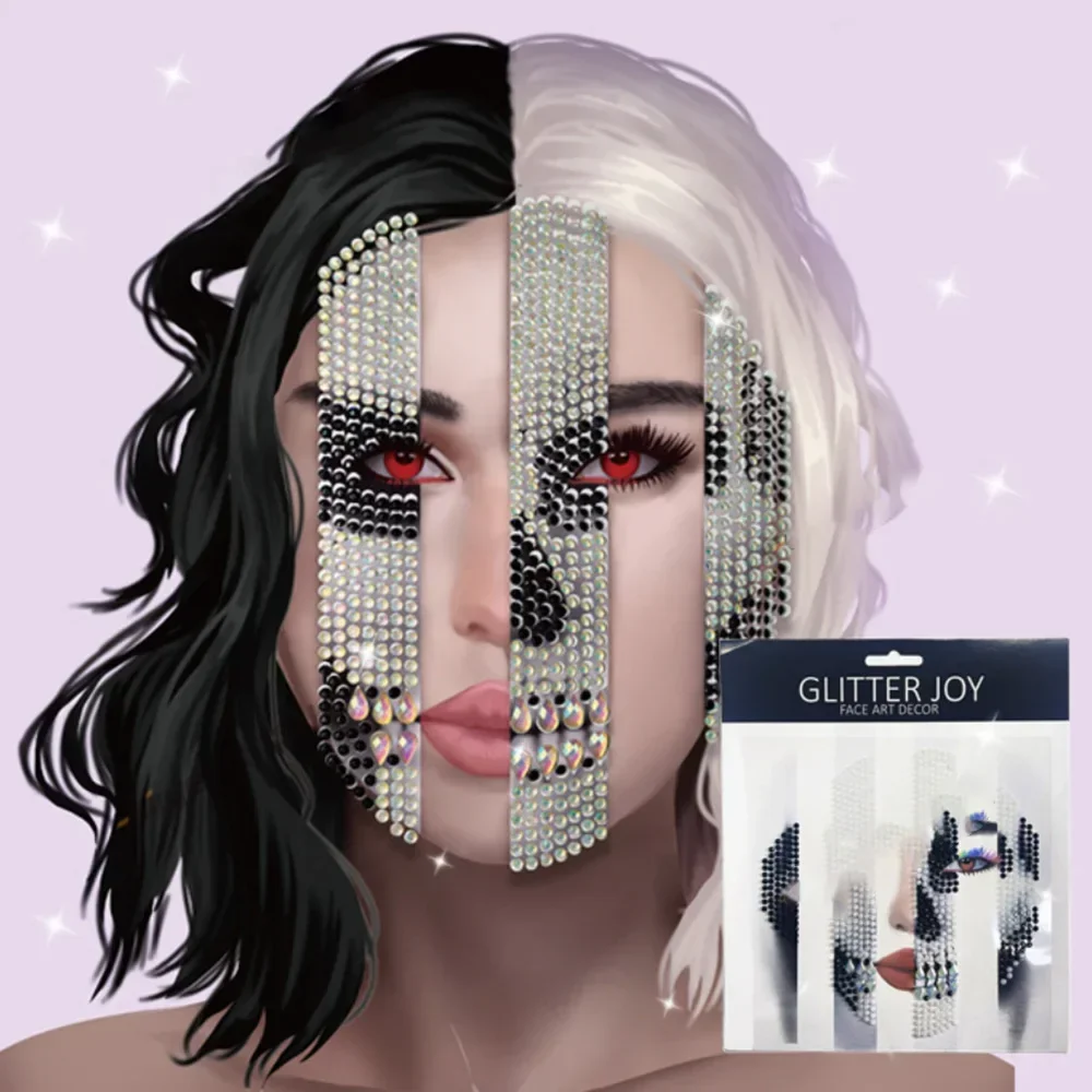 Halloween Stage Performance 3D Face Decoration Rhinestone Temporary Tattoo Sticker Face Gem DIY Brow Diamond Party Face Jewelry