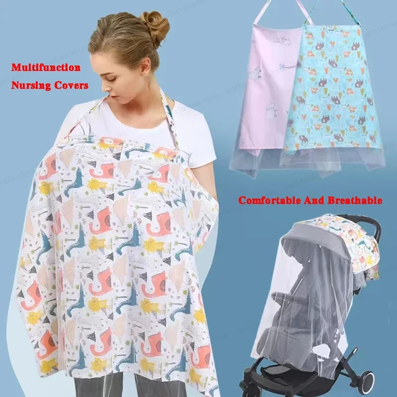 Mother Outing Breastfeeding Towel Cotton Baby Feeding Nursing Apron Covers Breathable Cloth with Mosquito Net Baby Stroller