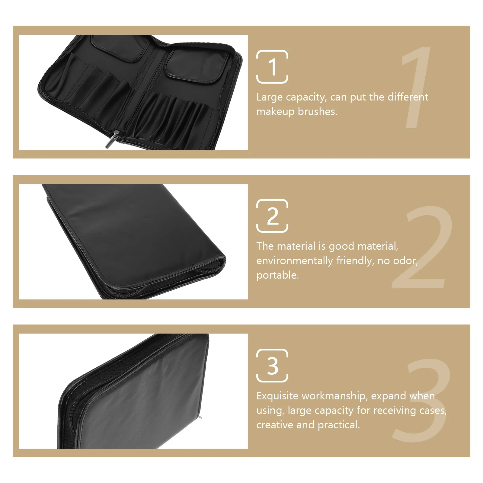 

1Pcs Makeup Brush Bag PU Portable Zipper Storage Organizer Large Capacity Brush Holder Travel Makeup Tool Pouch