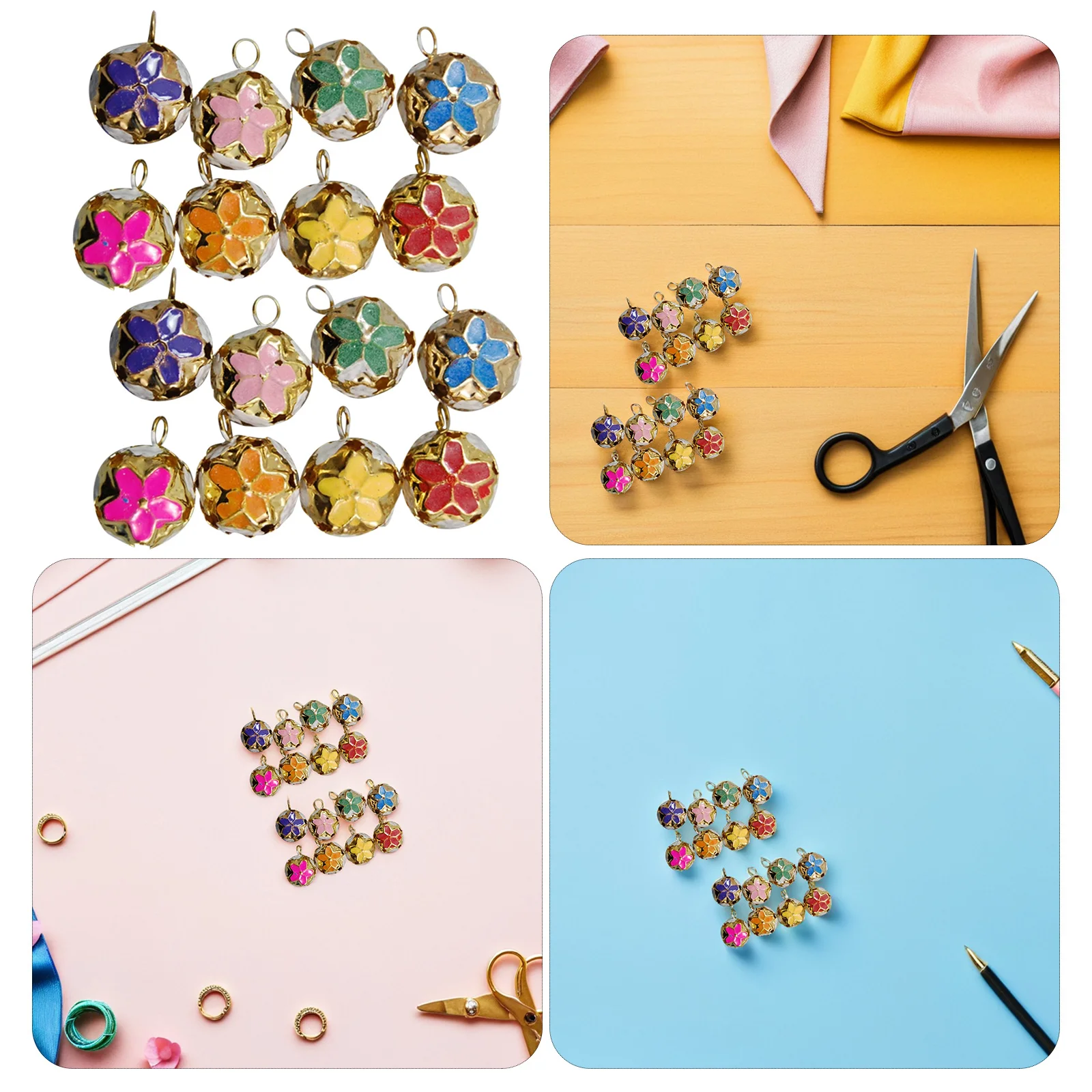 100 قطعة 18 مللي متر جرس قلادة الجوف زهر الكرز تصميم النمط الياباني Diy بها بنفسك ديكور معلق لسلسلة المفاتيح على ظهره الحرفية