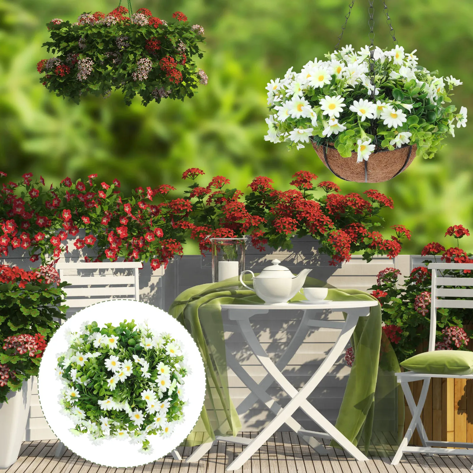 

Искусственная подвесная корзина для цветов с крючком для декора террасы, сада, подставка для искусственных цветов и растений