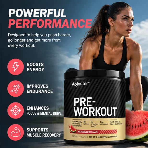 Watermelon Flavor Pre‑Workout Powder, Sports Dietary Supplement for Gym Exercise,Pre‑Training Energy Support Powder