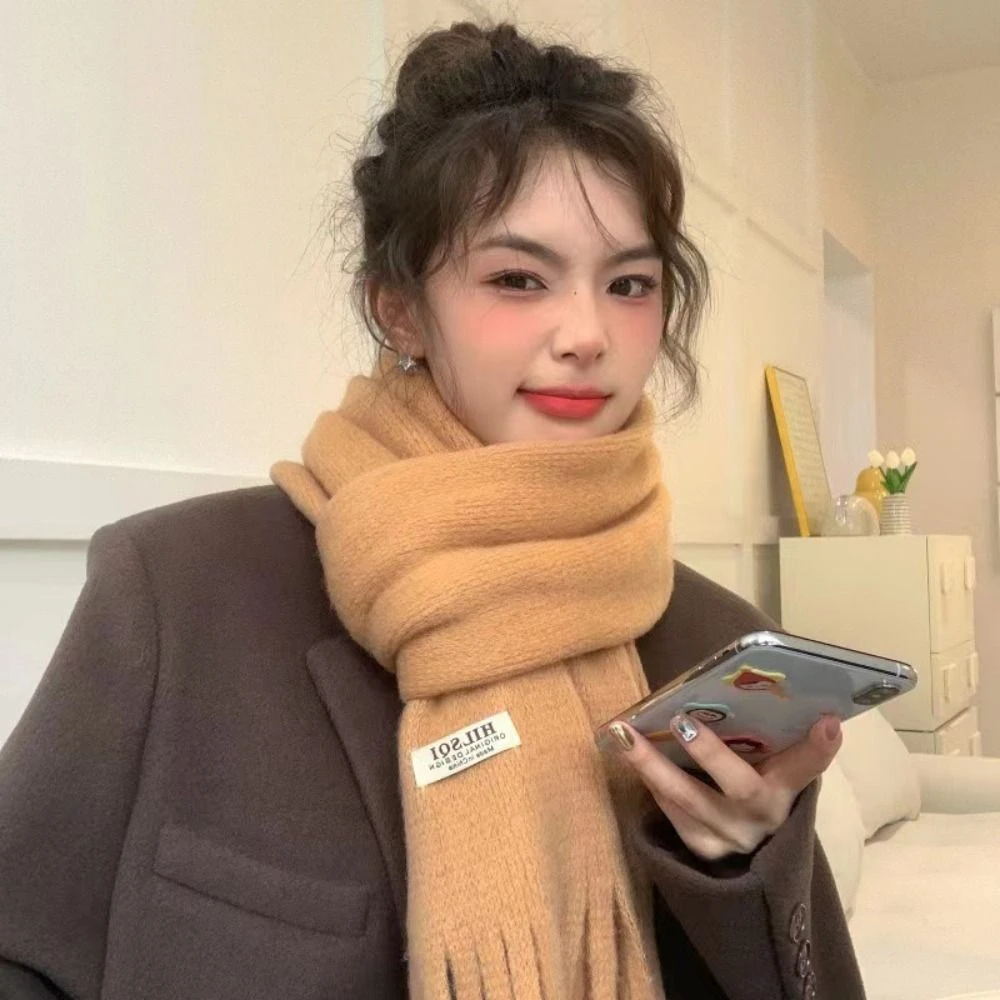 

New Warm Winter Cashmere Scarf Soft Knitted Long Tassel Scarves Thickened Solid Color Shawl Wrap Women