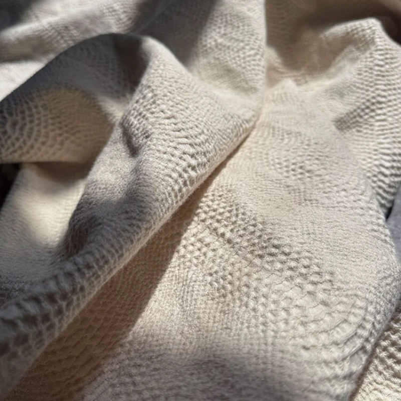 Jacquard Fabric Beige Thickening Overcoat Pillow Clothing Designer Cloth Apparel for Diy Sewing Cotton Material