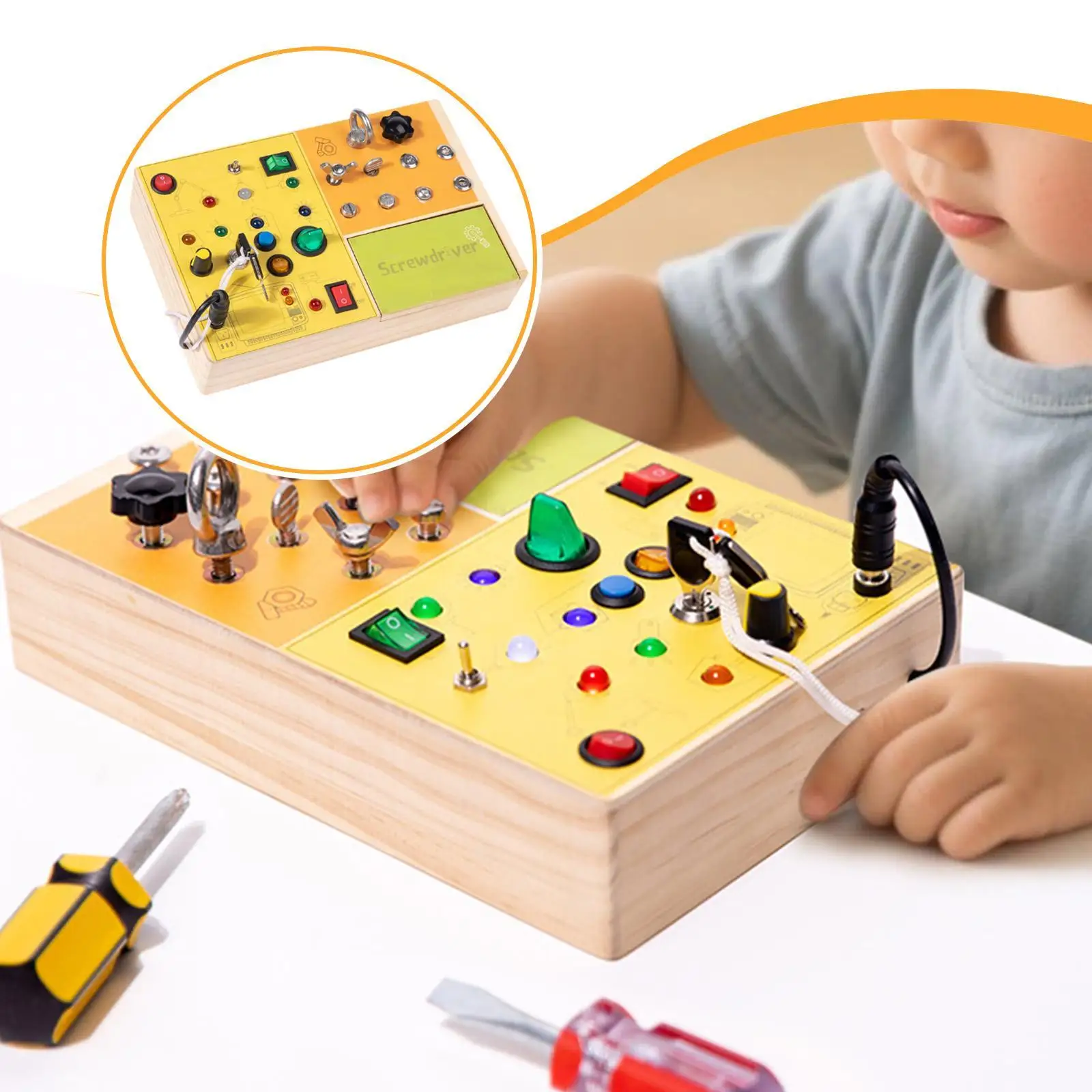 

LED Busy Board Fine Motor Skills Teaching Material Switch Light Sensory Board Activity Toy for Kids Preschool Holiday Gifts