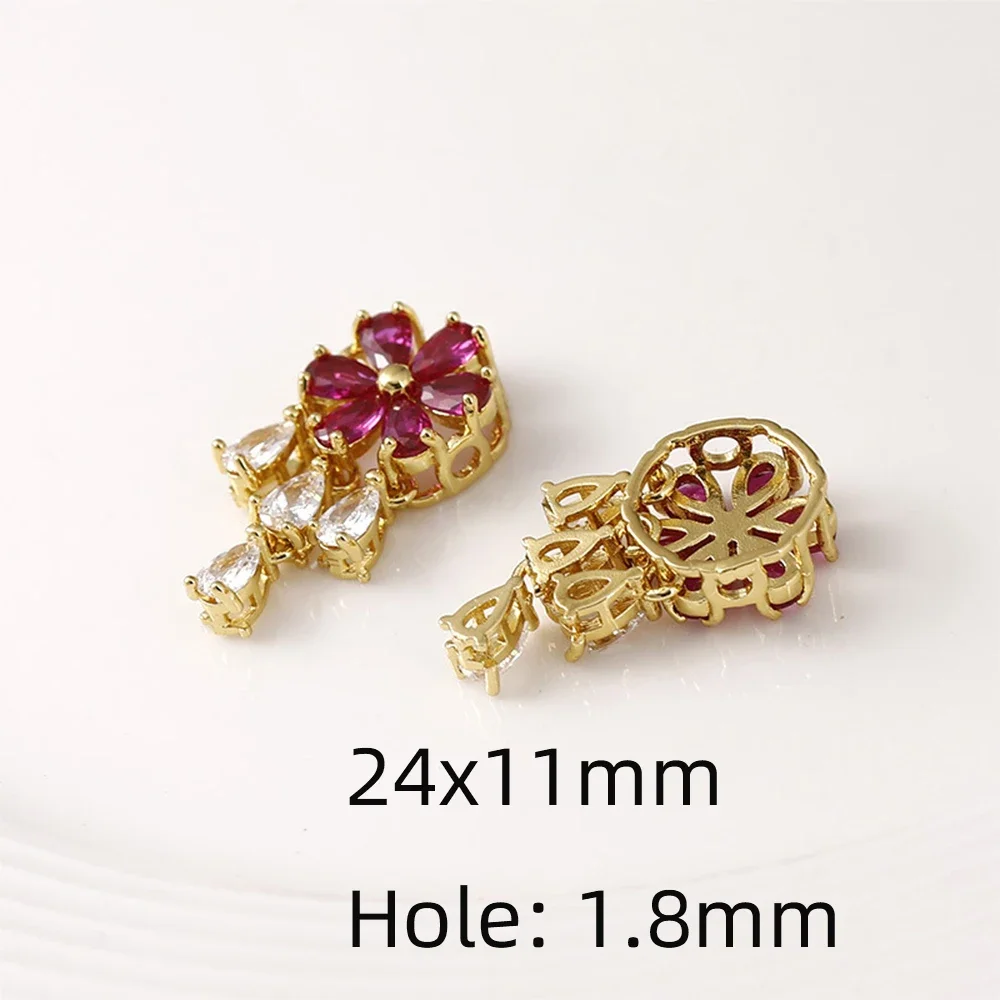2 Pieces Copper Plated with 18k Gold Zircon Inlaid Water Droplet Flower Pendant DIY Jewelry Making Necklace Bracelet Accessory