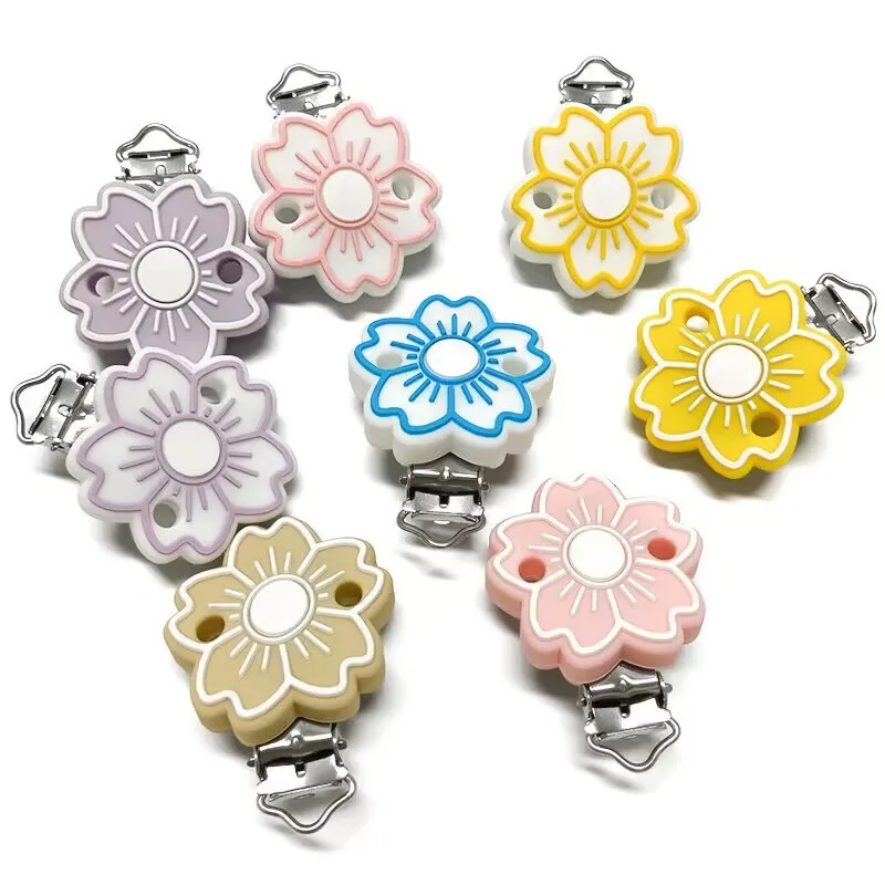 1PC food grade flower Silicone clip Focal Beads DIY Pacifier Chain Clips Toy Jewelry Accessories