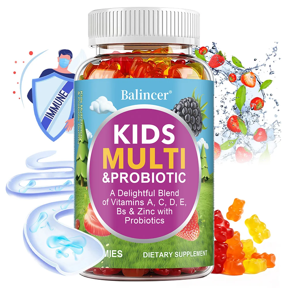 Organic Kids Multivitamin Gummies, with Vitamins A, C, D, E, Zinc, Probiotics, Promotes Digestion and Enhances Immunity