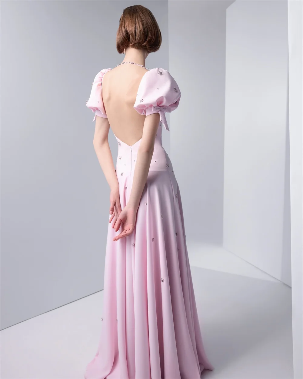 Mila 핑크 스윗하트 넥 댄스 파티 드레스 짧은 소매 백리스 맞춤형 고급스러운 여성 이브닝 드레스 a 라인 vestidos de fiesta