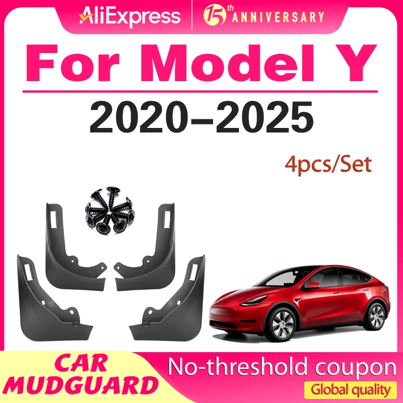 

Mud Flaps for Tesla Model Y Juniper 2020 - 2024 2025 Splash Guards Fender No Drilling No Tape All Weather Mudflaps Accessories