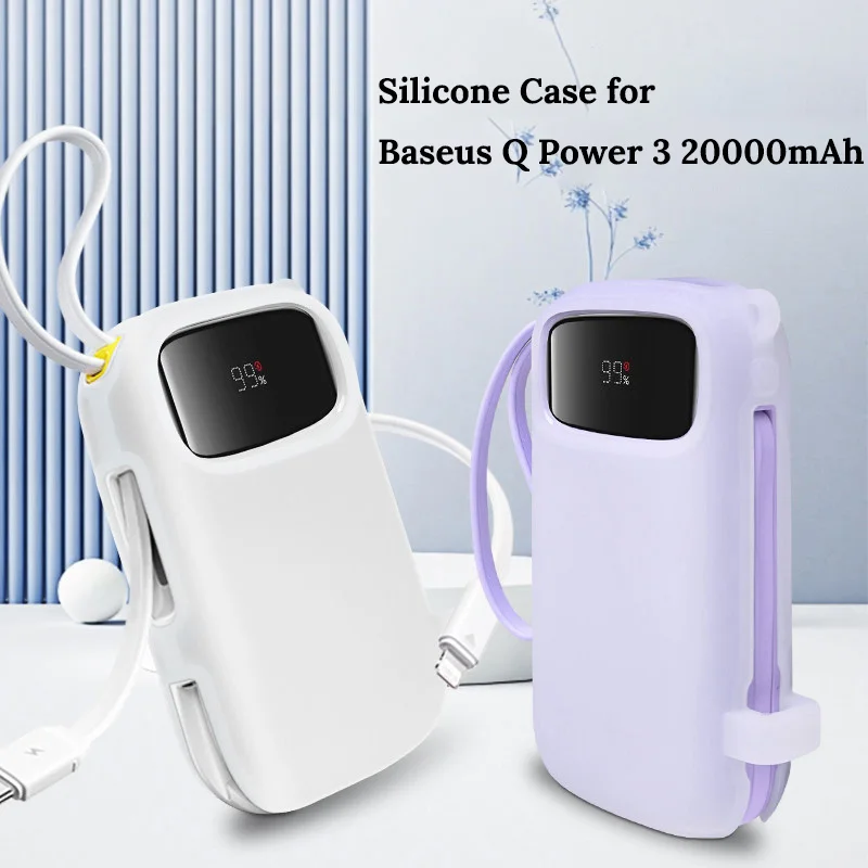 Silicone Case for Baseus Q Power 3 20000mAh Power Bank Matte Transparent White Protective Shockproof Cover with Hand Strap