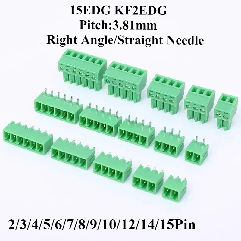 5/10Pair 15EDG KF2EDG 3.81mm PCB Screw Terminal Block 2/3/4/5/6/7/8/9/10-15Pin Male Plug Female Socket Pin Header Wire Connector