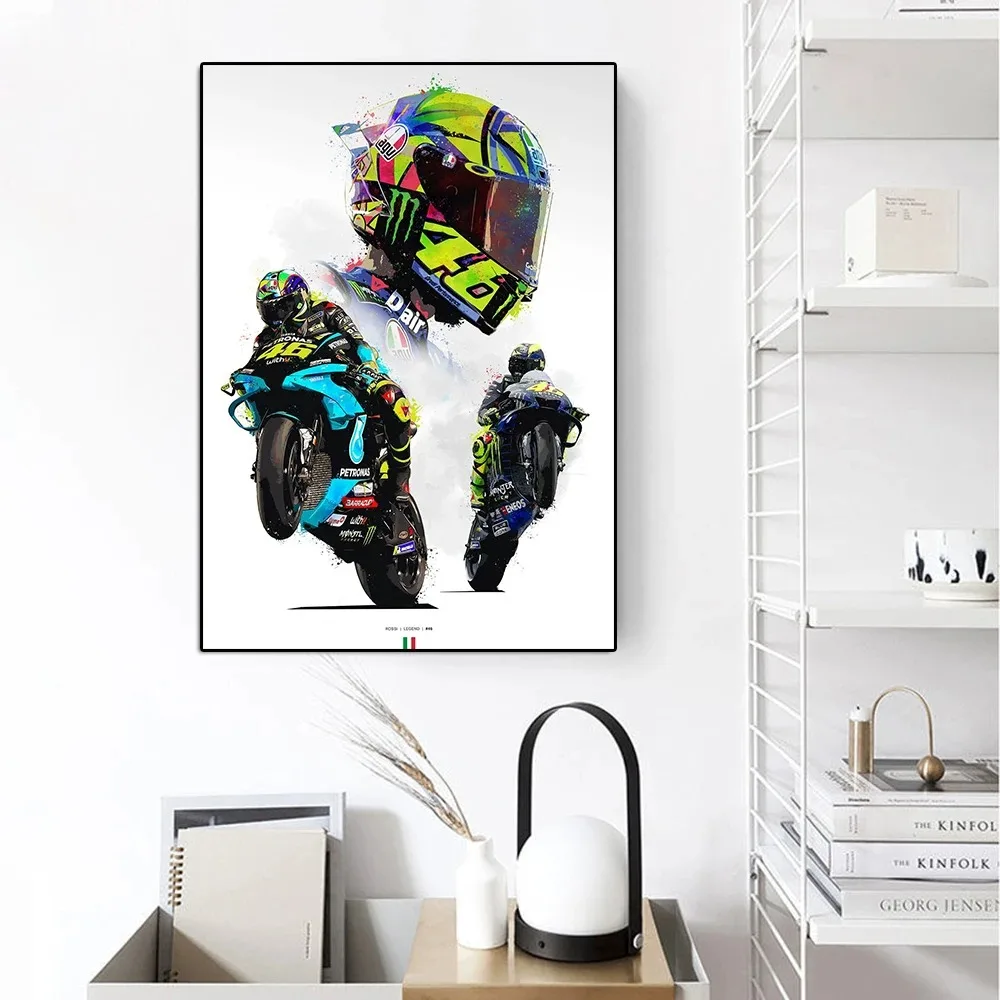 Motorcycle Racer Valentino-Rossi Poster Motorbike Legend Star Helmet Graffiti Wall Art Canvas Painting Room Decor