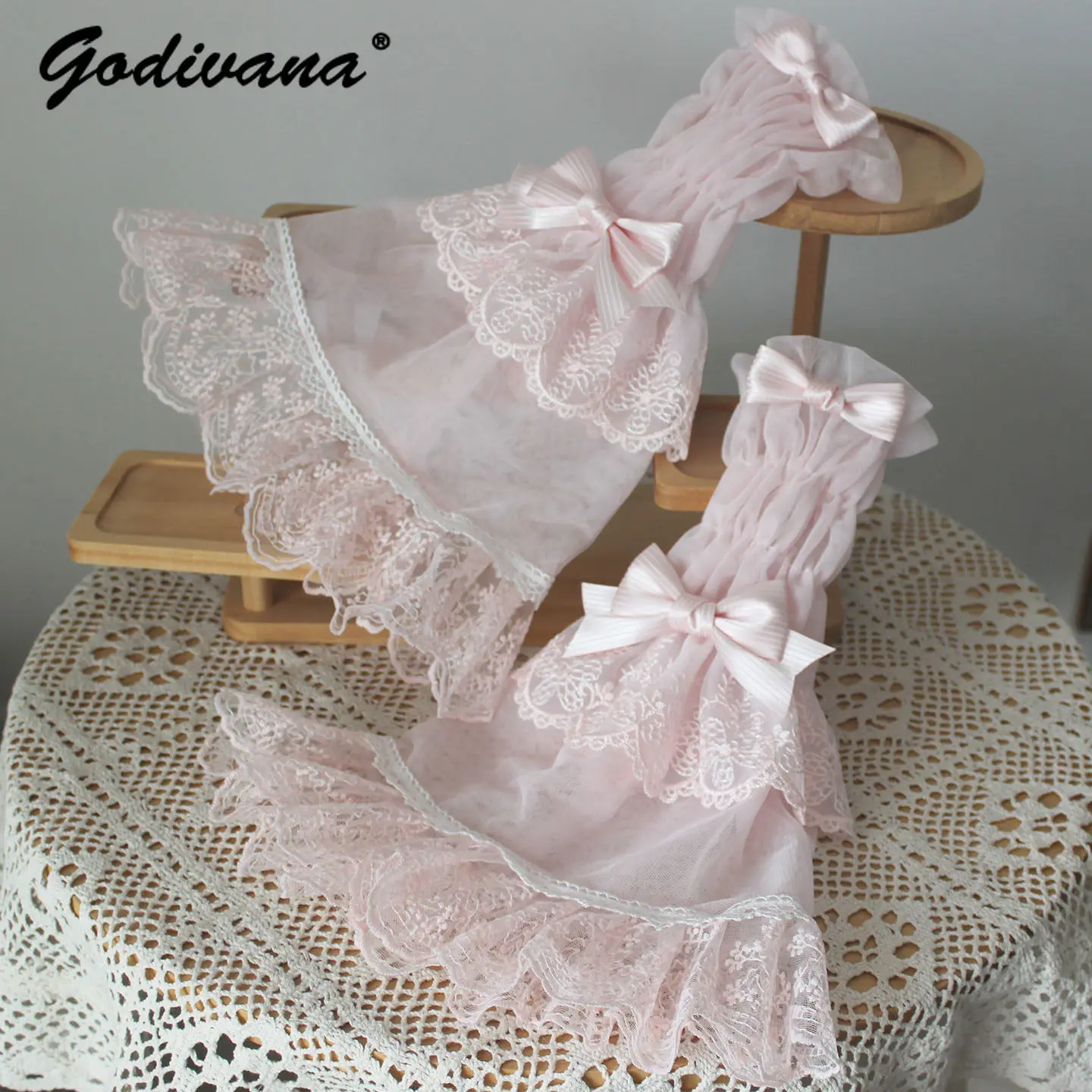 Handmade Sweet Girl Women's Cosplay Lolita Oversleeve Princess Lace Bowknot Pink Arm Sleeves Japanese Style Oversleeves