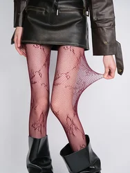Women Sexy Fishnet Stockings with Butterfly Flower Patterns Costumes Uniform Maillard Color Scheme New Style Hollow Mesh Tights