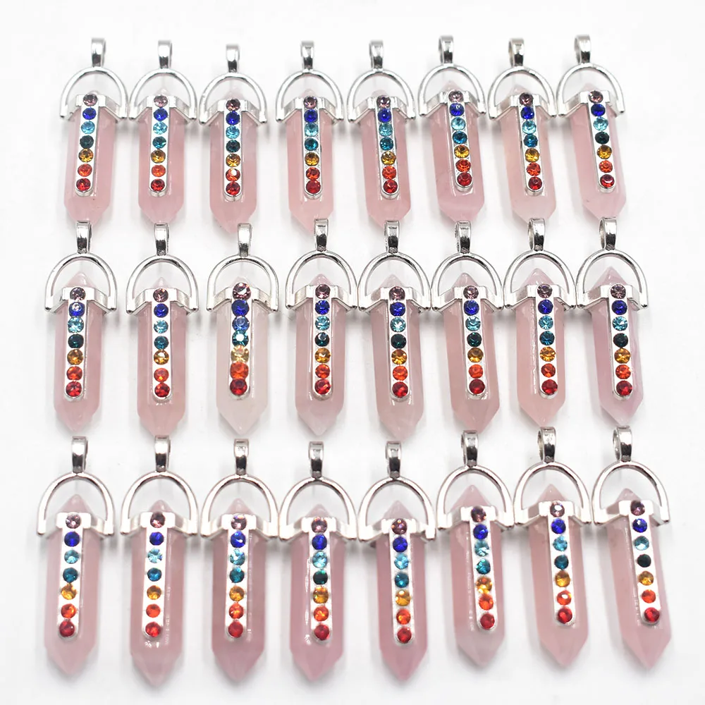 

7 Chakra Natural stone roses quartz pendant for diy Jewelry making necklace Accessories 24pcs/lot Wholesale free shipping