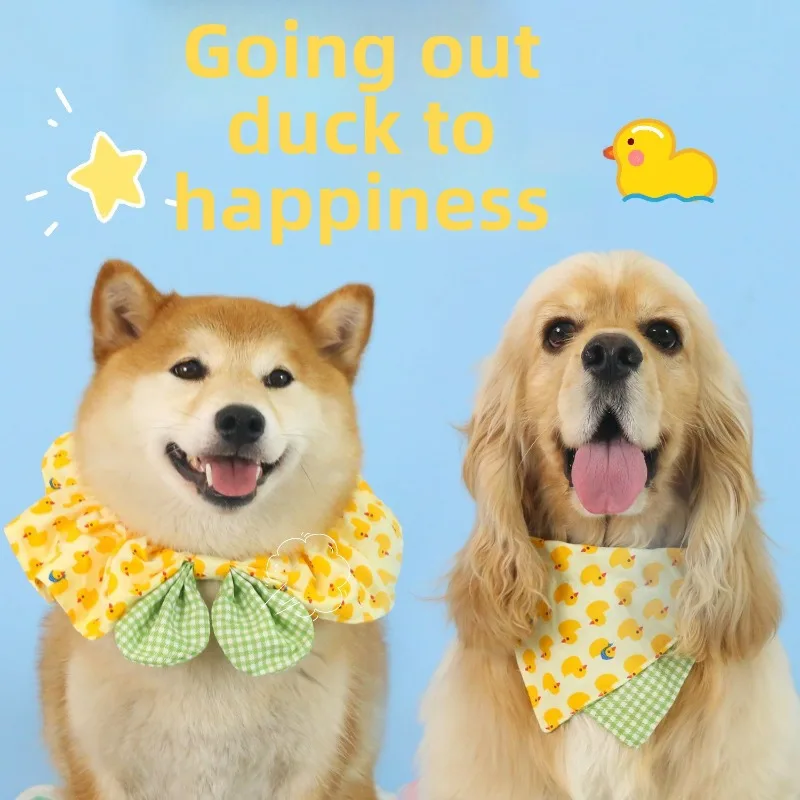 

Pet Big Ears, Dog Head Cover, Cat and Dog, Cute Little Yellow Duck, Checkered Bib, Triangular Towel, Saliva Towel