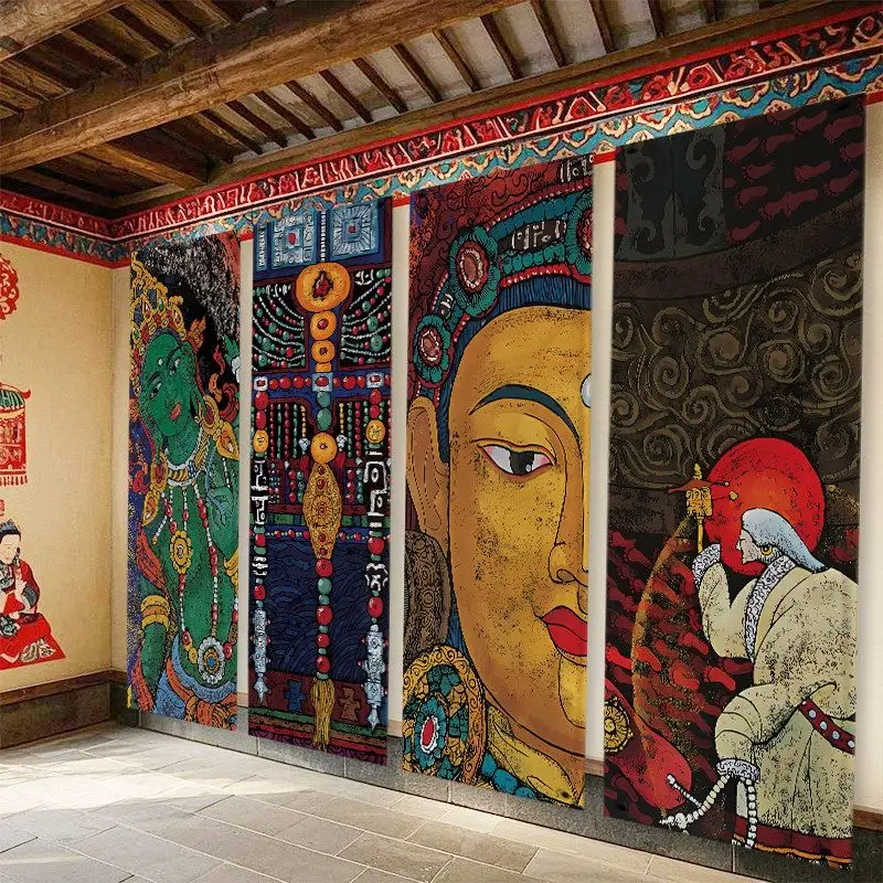 VIKAMA Tibetan Thangka Vertical Tapestry Green Tara Buddha Face Spiritual Buddhist Portrait Wall Hanging Tall Wall Decor Living