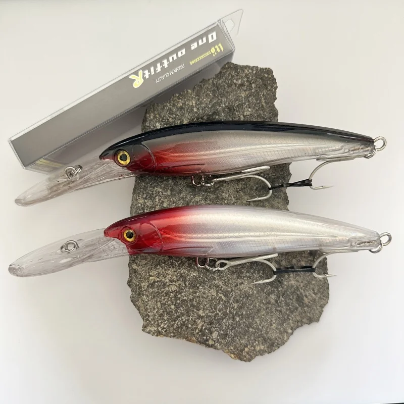 

2-pack BLACK STREAM Trolling Minnow 225F 76.7g Wide Mouth Deep Diving Long Casting Lure for Sea Fishing, Deep Diving 9-12m B170