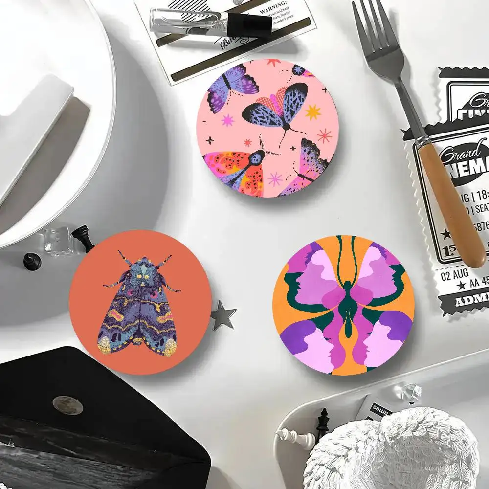 Butterfly Art Ladybug Tiger Moth Beetle Cartoon Style Badge Brooches On Backpack Decoration Round Enamel Pins For Accessorys