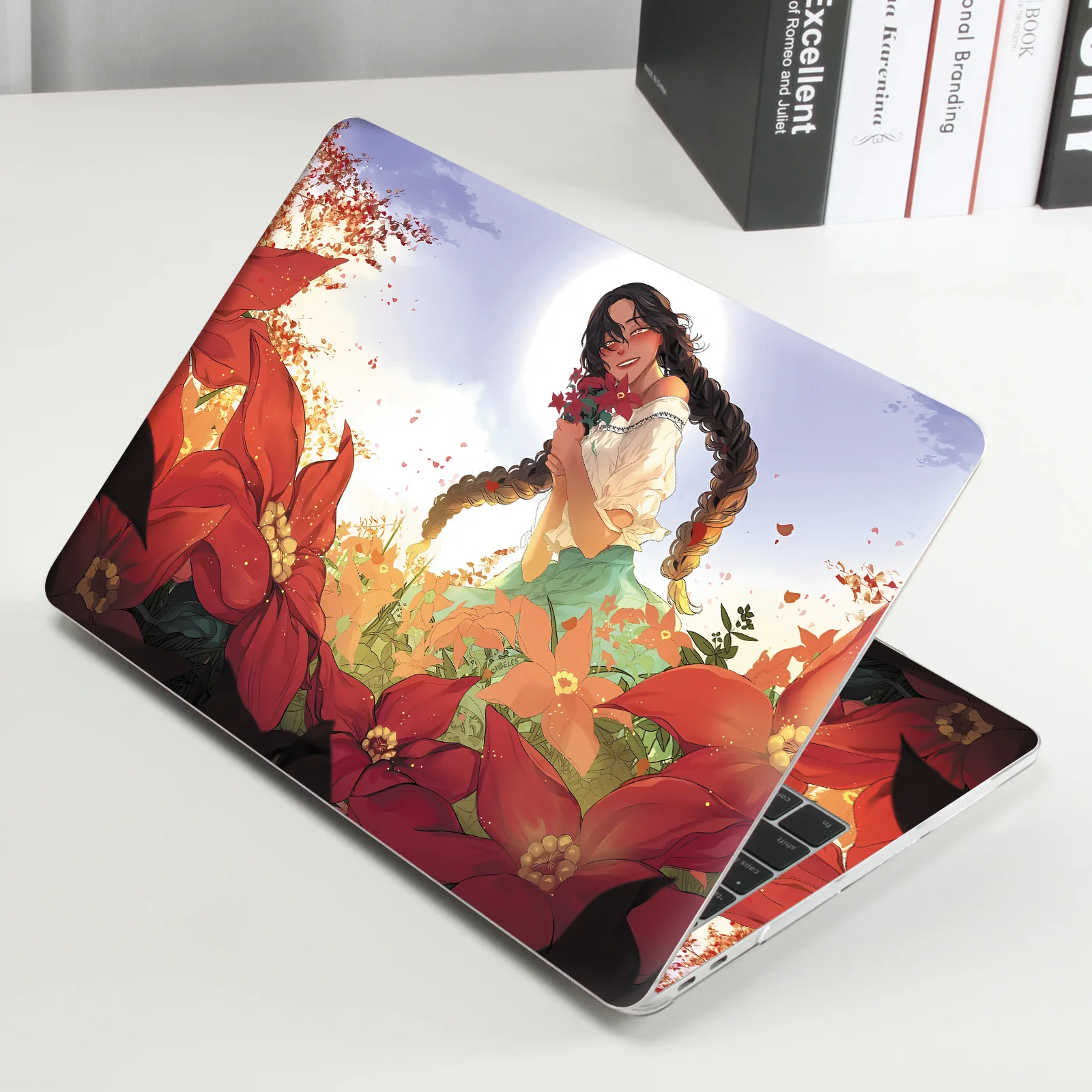 

A set of 2 fantasy flower dream girl gradient laptop stickers- pink and orange flowers,laptop decoration | vivid laptop stickers