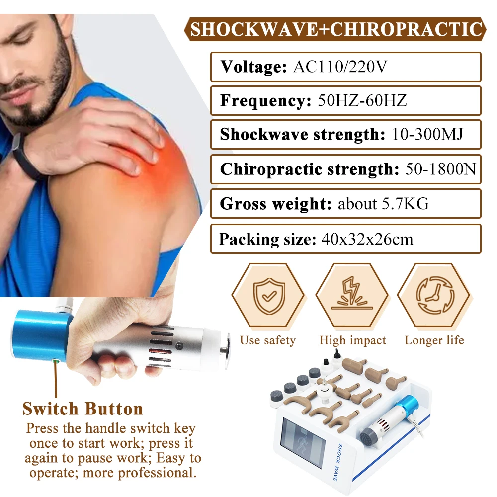 2025 New Professional Shockwave Therapy 300MJ For ED Relief Muscle Pain 1800N Chiropractic Corrective Massage Gun 2 In1 Massager