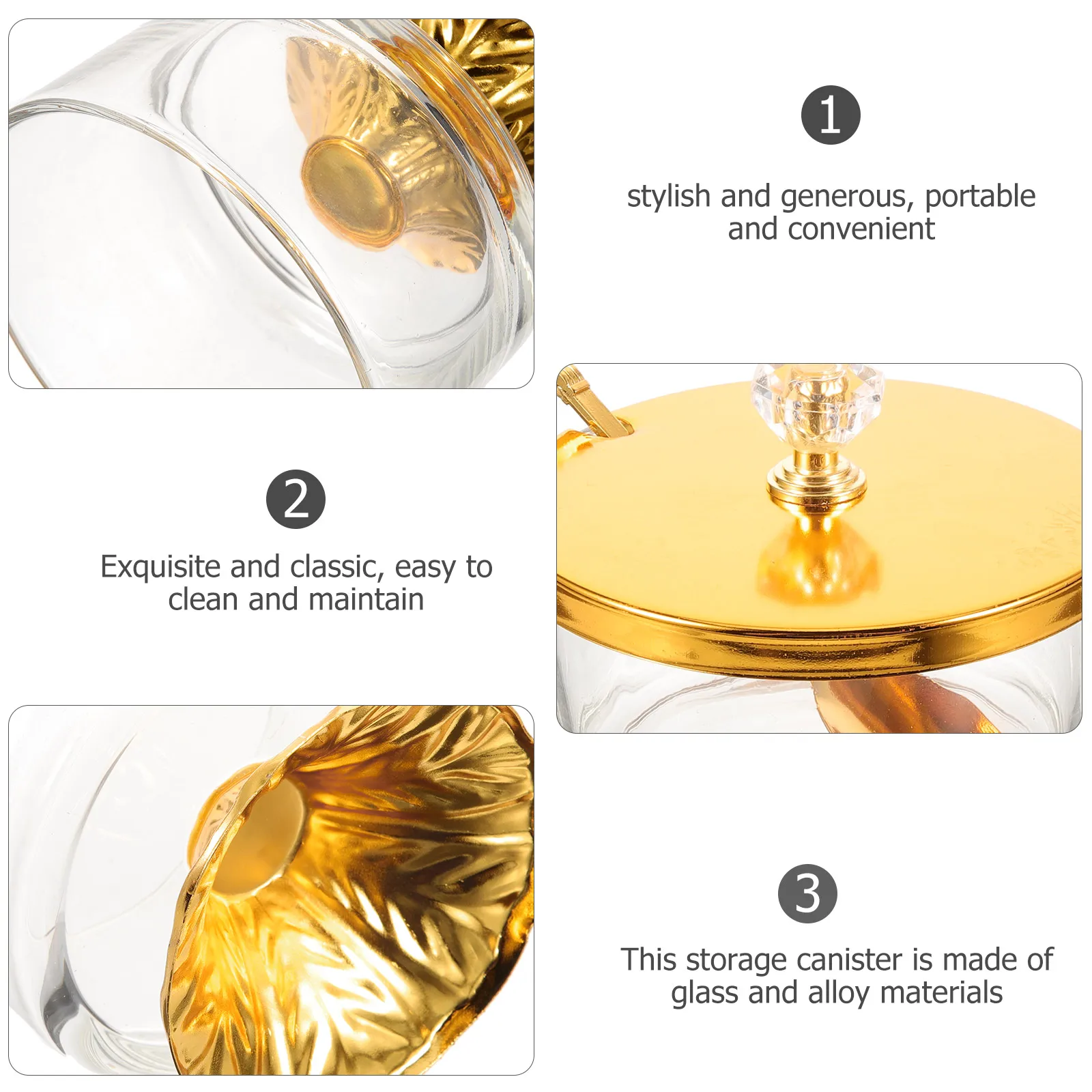 

Stylish Glass Canister with Lid and Spoon Reliable Alloy Material Sugar Holder for Daily Use and Parties Glass Cookie Jar