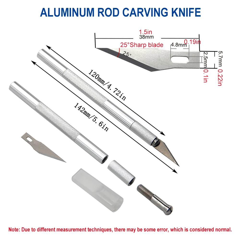 Silver Metal Carving Knife DIY Sculpture Model Making Aluminum Rod Art Knife Wood Carving Blade Hand Tool Set