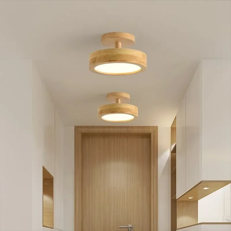 Nordic Wooden Ceiling Light Minimalist Round Lamp For Hallway Bedroom Balcony Living Room Study Indoor LED Lighting Fixtures