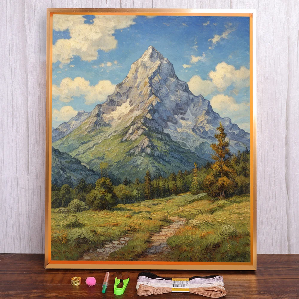 

Landscape Mountain Printed Fabric Cross Stitch Set DIY Embroidery Handmade Handiwork Craft Sewing Stamped Home Decor Wholesale