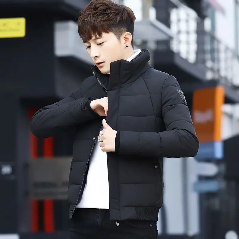 

​ Корейское модное мужское зимнее пальто, утолщенная куртка с воротником-стойкой, молодежная модная утепленная верхняя одежда с хлопковой подкладкой ​