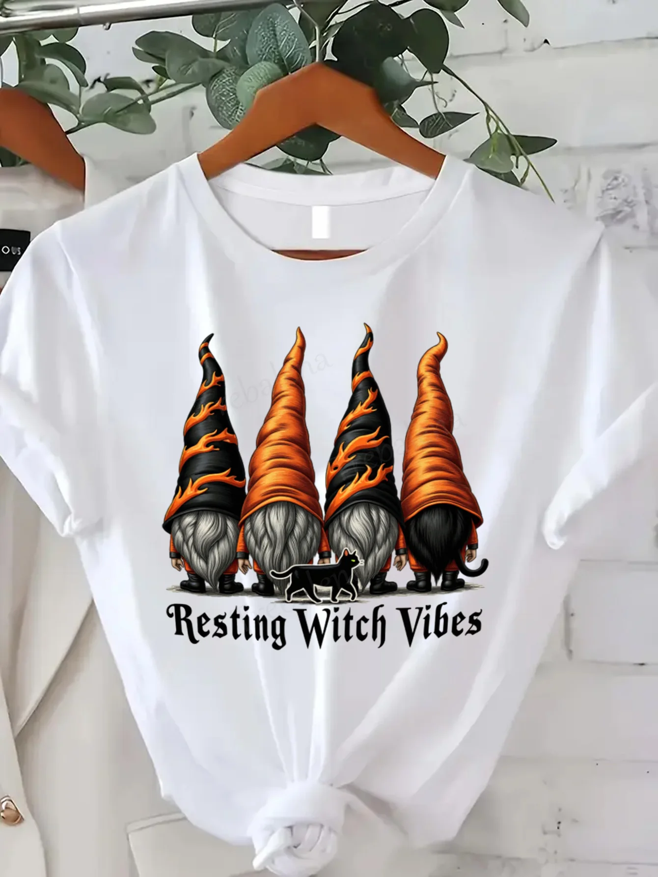 Round Neck T-shirt Halloween Gnomes Witch Vibes Women's Plus Size T-Shirt Short Sleeve Tee Fashion Casual Top