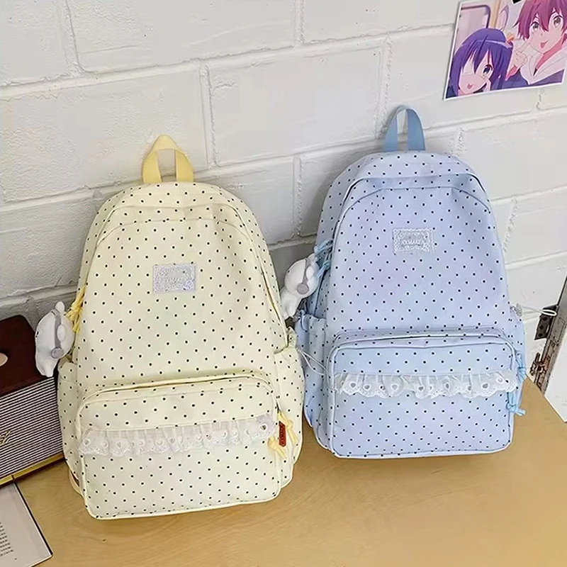 Lightweight  Fashion Simple Travel Backpack Korea Point Lace Backpack Nylon Large Capacity Multi Layer Reducing Campus Backpack