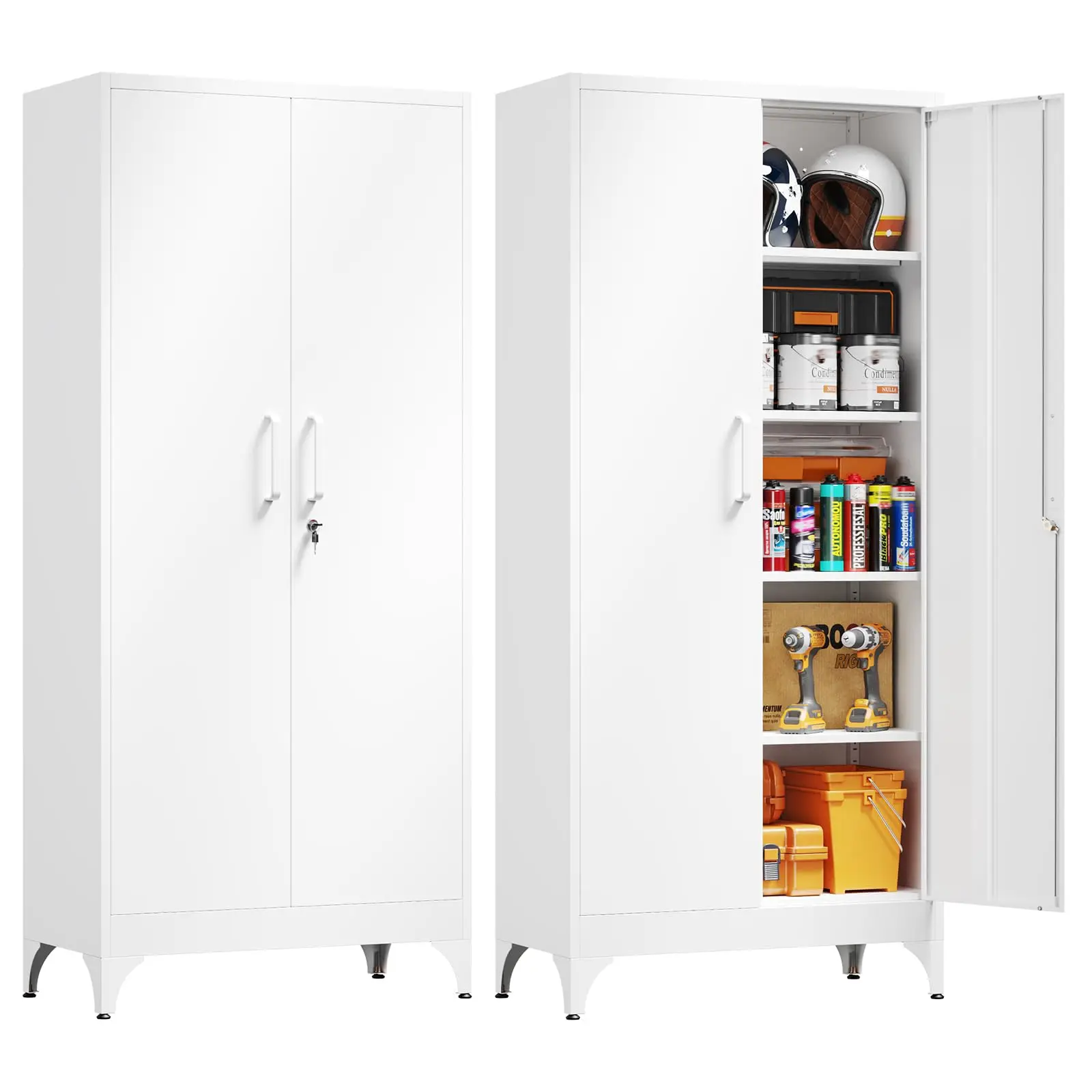Metal Garage Storage Cabinet with 2 Doors and 4 Adjustable Shelves - 71
