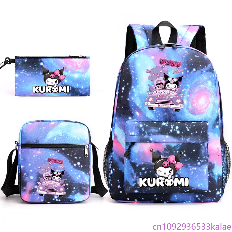 

Рюкзак с принтом Kuromi Harajuku, высококачественный школьный рюкзак большой вместимости, сумка-карандаш, рюкзак Kuromi из трех предметов