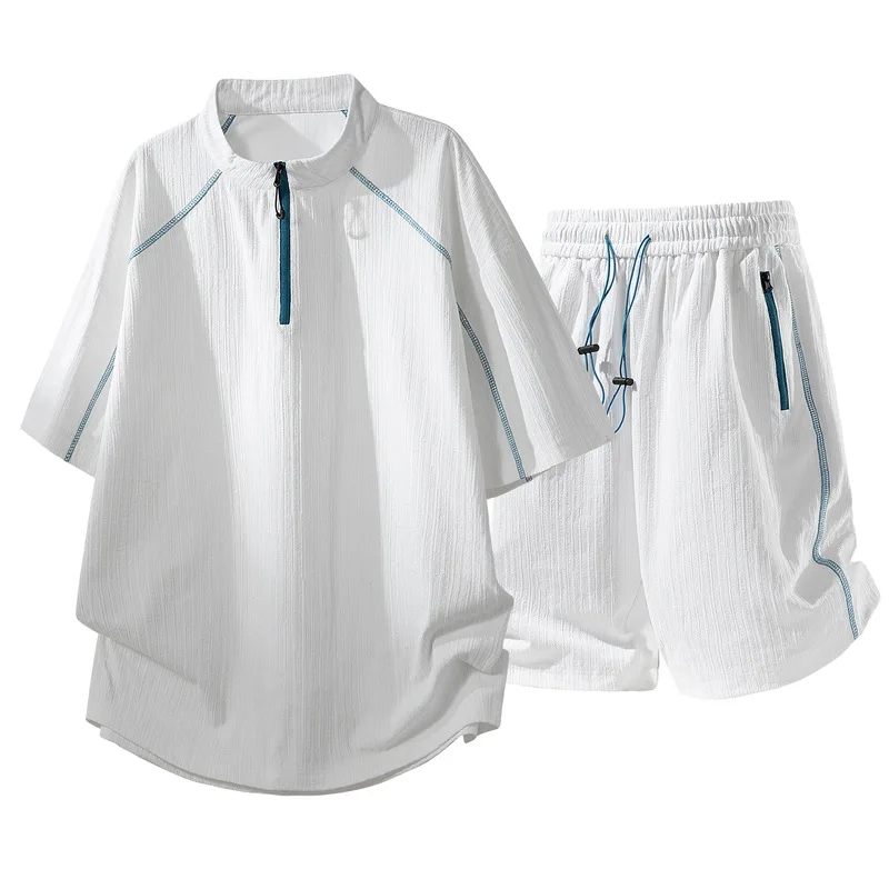 

Mens Summer Ice Silk Quick Dry T Shirt Shorts Set Casual Fashion Sports Tracksuit Stylish Outfit